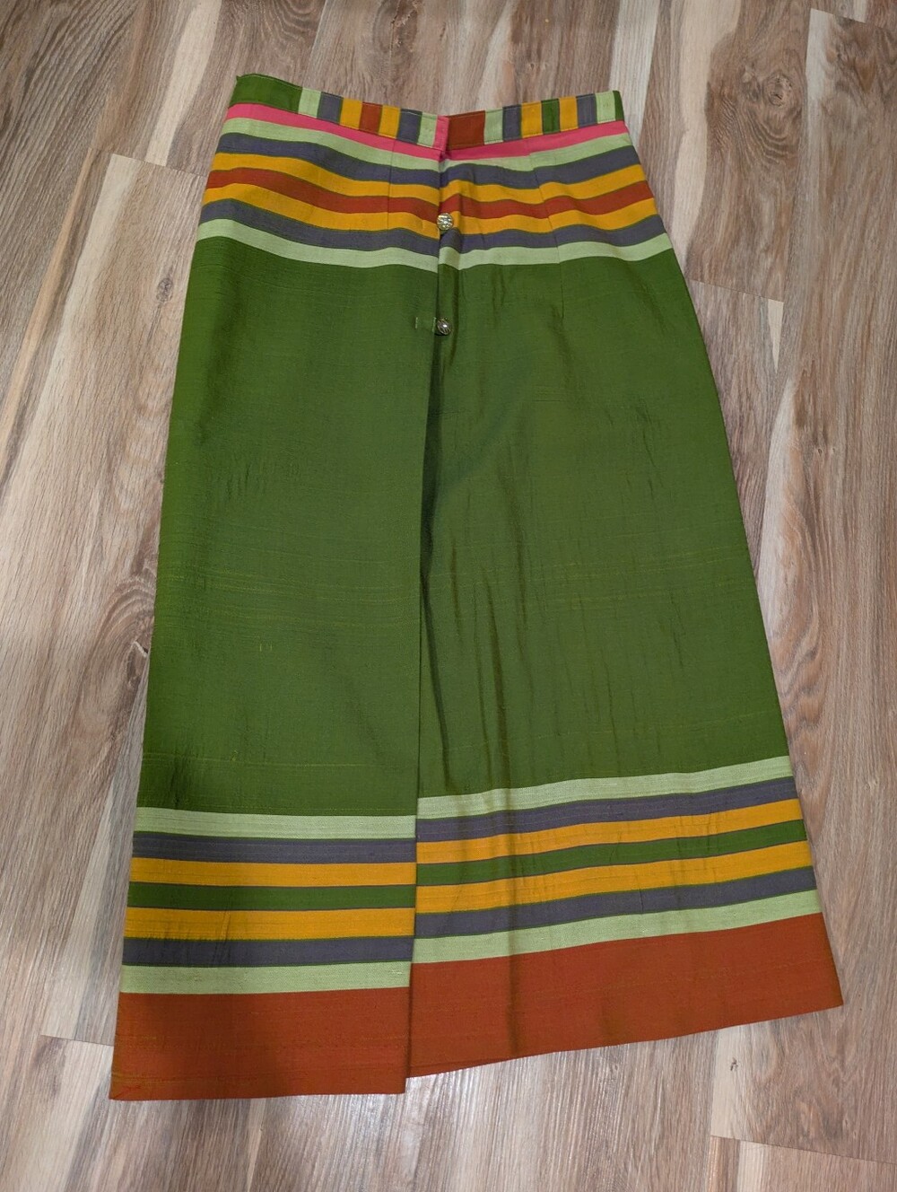 Thai Traditional Green Striped Woven Long Skirt 32 Waist Boho